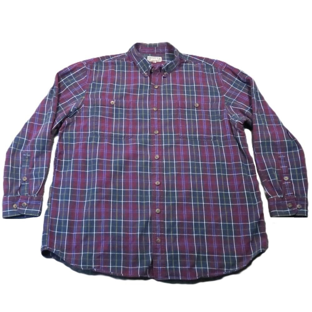 Duluth Trading Co Plaid Shirt 2XL Tall Burgundy Navy Flannel Workwear Gorpcore